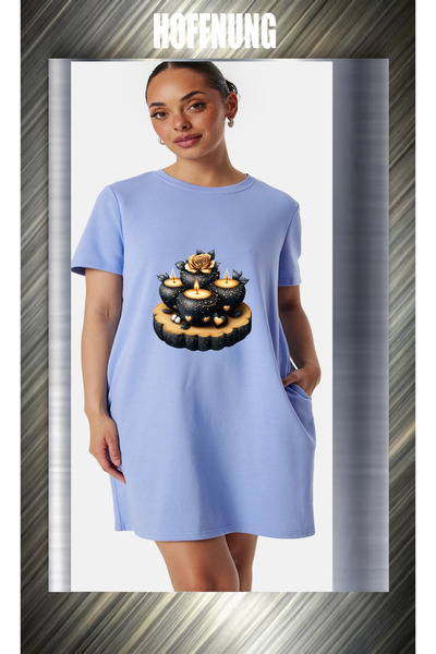 HOFFNUNG Unisex Short Sleeve Round Neck Black Candles Printed Solid Color Lon...