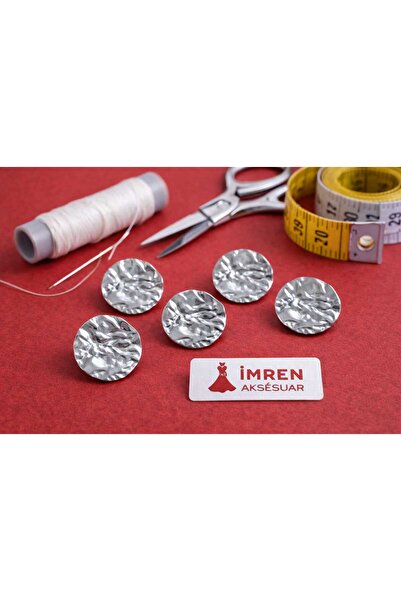 İMREN AKSESUAR Gümüş Gri Buruşuk Daire Tasarım Düğme 2,5 Cm Metal Düğme Kaban...