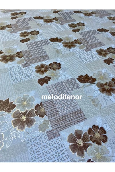 DERYA Woven Lined White Leaf Bud Flower Checked Glittery Glossy Pearlescent Pvc Oilcloth Tablecloth