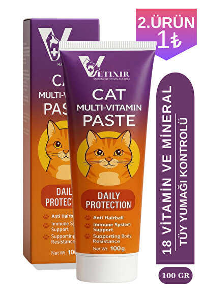 VETIXIR Kediler İçin ve Tüy Yumağı Önleyici Multivitamin Macun Kedi Multivita...
