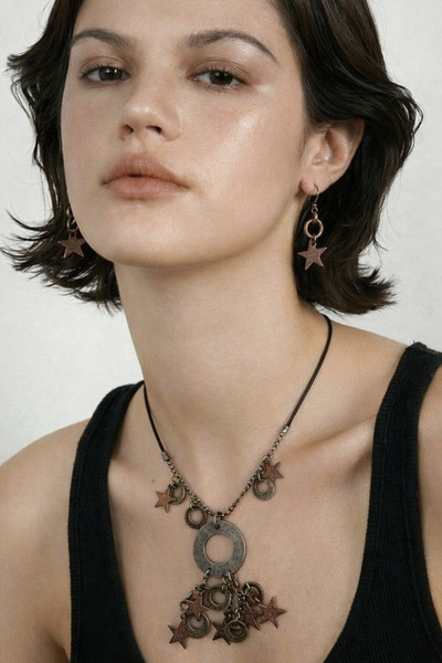 ELUNE İSTANBUL & Milano Modern Women's Necklace and Earring Set with Star Fig...