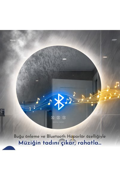 Digital Hayat Bluetooth Ayna Hoparlörlü Yuvarlak LED Akıllı Banyo Aynası - Bu...