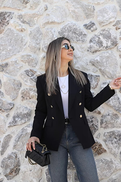 bytugcekaya سترة قطنية سوداء بأزرار ذهبية