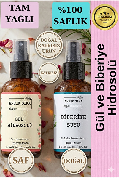 Antik Şifa Gül Suyu Ve Biberiye Suyu Seti -seyreltilmemiş, Doğal Hidrosolü Se...