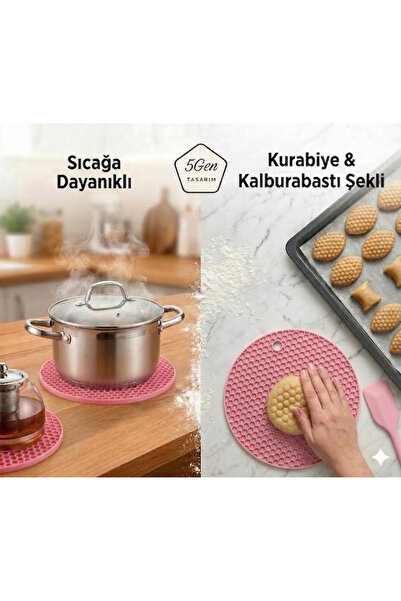 5Gen Tasarım Pembe Silikon Nihale & Kalburabastı Şekillendirici, Petek Desenli, Çaydanlık Altlığı (18cm)