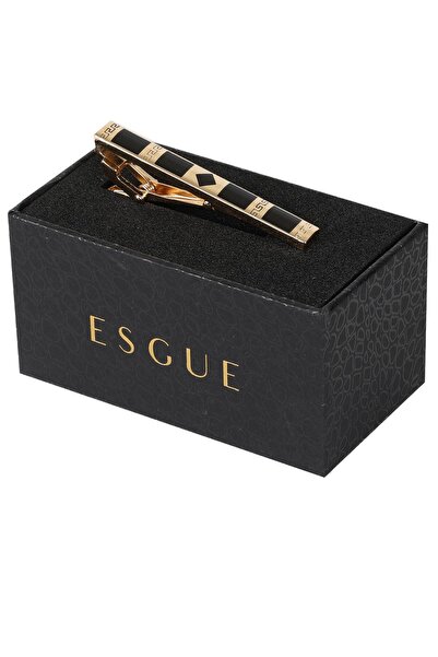 Esgue Gold Siyah Renk Geometrik Parçalı Modern Kravat Klipsi – KM:5260
