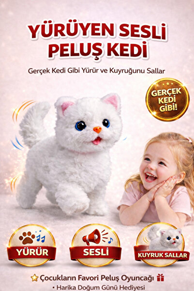 YILDIRIM OYUNCAK İnteraktif Yürüyen Peluş Kedi|Sesli Kuyruk Sallayan Sesli Oy...
