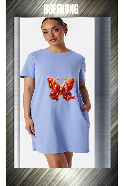 HOFFNUNG Unisex Short Sleeve Round Neck Red Butterfly Printed Solid Color Lon...