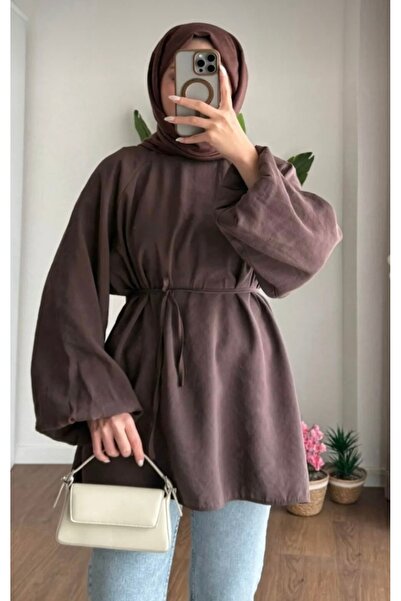 MOONSC BALON KOL BEL BAĞLAMALI TESETTÜR GÖMLEK ( 38 46 Beden Arasına Uyumludur )