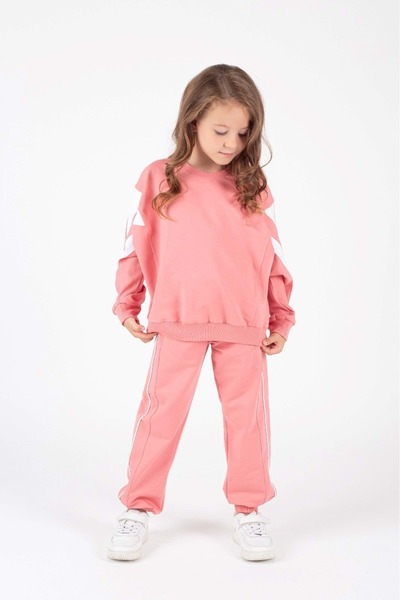 s.t. sebat tekstil Girl's Bat Sleeve Style Tracksuit Set Pink
