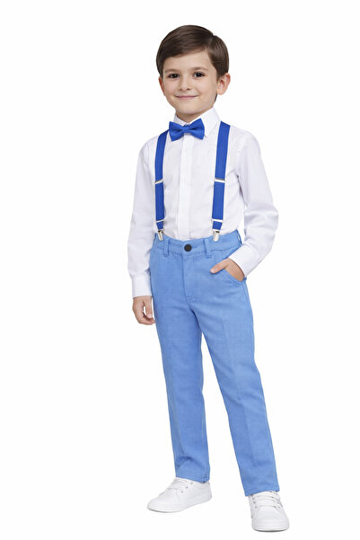 s.t. sebat tekstil Boy's Blue Color Suspender Bow Tie Suit Blue