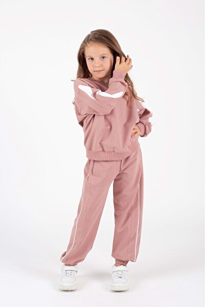 s.t. sebat tekstil Girl's Bat Sleeve Style Tracksuit Set Pudra
