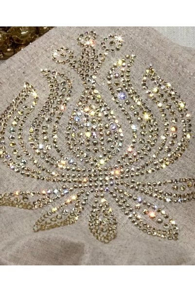 desicap 6-Piece Lotus Sun Sparkle Stone Embroidered - Beige Linen Napkin - 34X34 cm Event Table Napkin