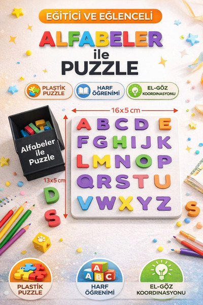 StudioAslanDesign Montessori Alfabe Puzzle – Eğitici Harf Oyunu - Harfleri Öğ...