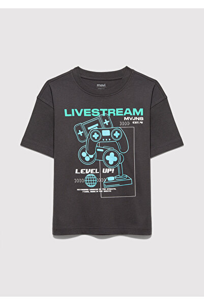 Mavi Тениска с принт  "Level Up " в цвят антрацит, овърсайз / широка кройка 6...