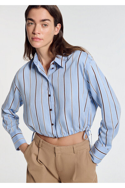 Mavi Çizgili Crop Gömlek Crop / Kısa Kesim 1211510-91571