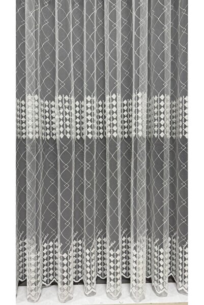 Görkem Perde Modern Şerit İşlemeli Tül Perde | Şık Zarif Salon Tülü | Sık Pile