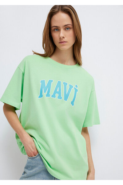 Mavi تي شيرت لوجو مطبوع أخضر مقاس كبير / واسع 1600843-71721