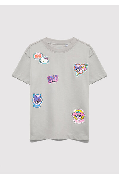 Mavi Hello Kitty Baskılı Gri Tişört Loose Fit / Bol Rahat Kesim 7610423-70075