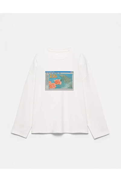 Disante Μπλουζάκι με μακρύ μανίκι με λαιμόκοψη, 100% βαμβάκι, Oversize Fit, μ...