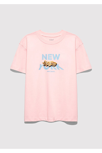 Mavi Розова тениска с котешки принт, свободна кройка / релаксирана кройка 761...