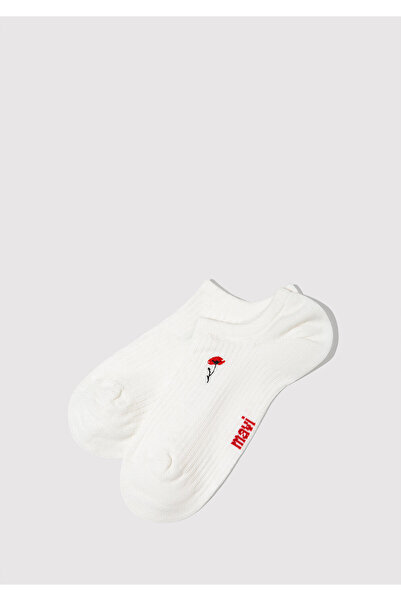 Mavi Çiçek Nakışlı Beyaz Babet Çorap 1913776-20454