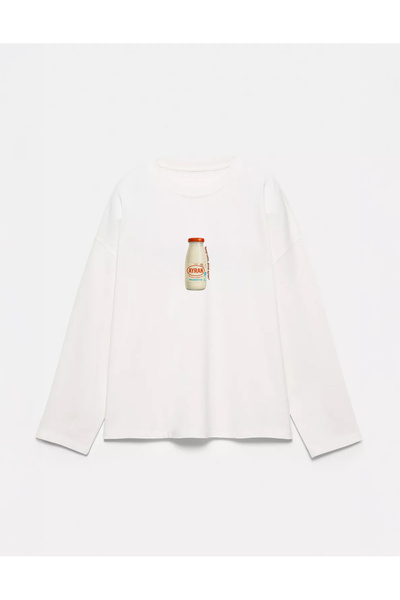 Disante %100 Pamuk Oversize Fit Keep Calm Drink Ayran Baskılı - Bisiklet Yaka...