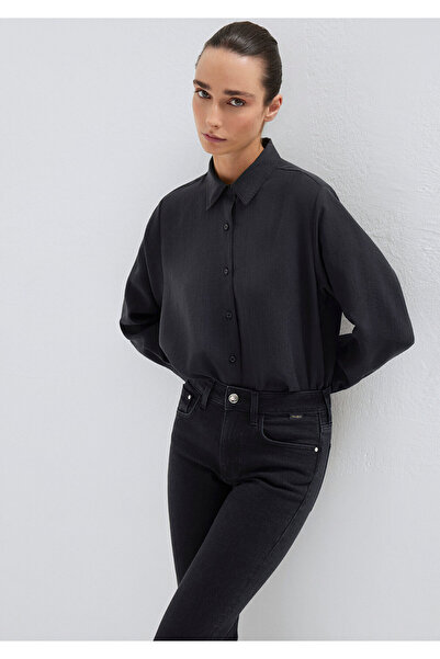 Mavi Schwarz (TENCEL) ™ ) Liyosel-Mischgewebe-Hemd, lockerer Schnitt / locker...