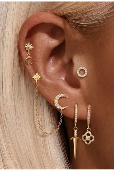 Markiz Takı Kadın Gold Yuvarlak Taşlı Piercing
