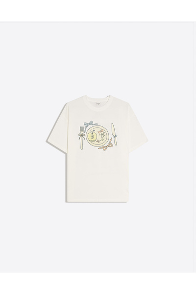 Disante Pretty Plate Printed Crew Neck Oversize Trendy Γυναικείο T-shirt