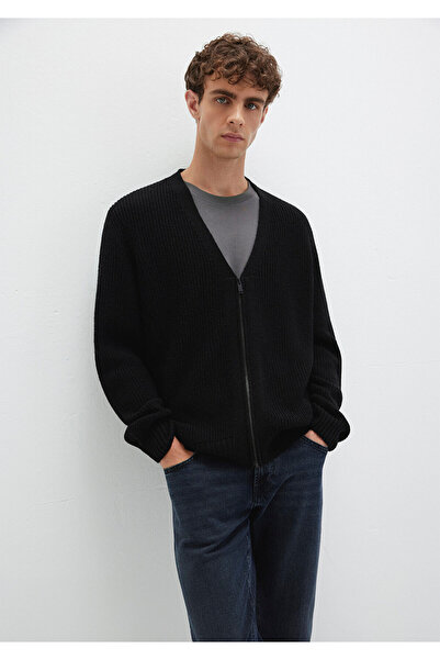 Mavi Schwarze Strickjacke aus Wollmischung mit Reißverschluss, reguläre Passf...