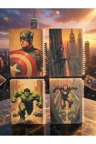 Pridas Marvel Avengers Superhero Themed Set of 4 Unlined Kraft A6 Notebooks