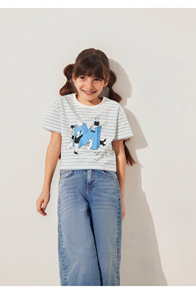 Mavi M Logo Printed Striped Ecru T-Shirt Loose Fit / Relaxed Fit 7610285-83766