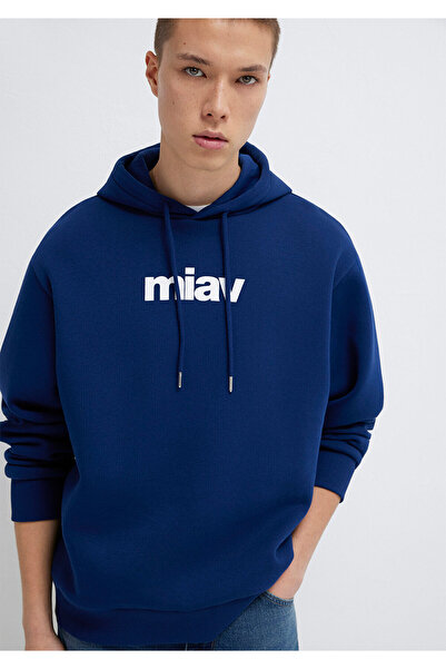 Mavi 0S10001 Miav cu imprimeu Bărbați cu glugă Swea tricou ALBASTRU ÎNCHIS