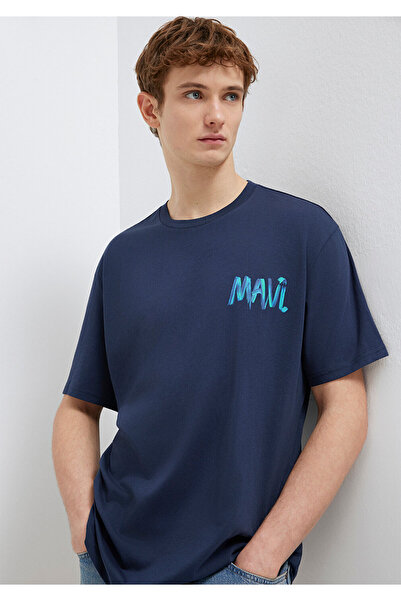 Mavi Bedrucktes marineblaues T-Shirt mit lockerer Passform 0612468 -70490