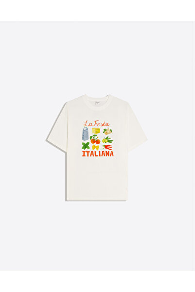 Disante Tricou pentru femei La Festa Italiana, cu imprimeu, cu gât rotund, ov...