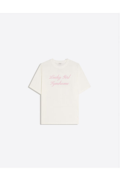 Disante Γυναικείο μπλουζάκι με στάμπα Lucky Girl Syndrome, με λαιμόκοψη ποδηλ...