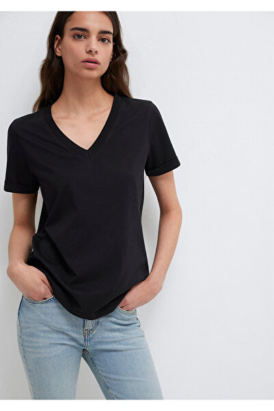 Mavi Черна базова тениска с V-образно деколте, стандартна кройка / нормална к...