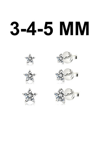 Silver Station 925 Ayar Gümüş Tektaş Zirkon Küpe, Yıldız Tek Taş Gümüş Set Küpe