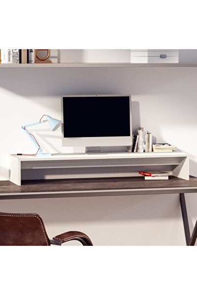 Concept Suport pentru monitor, alb, 100x27x15 cm, lemn masiv pin