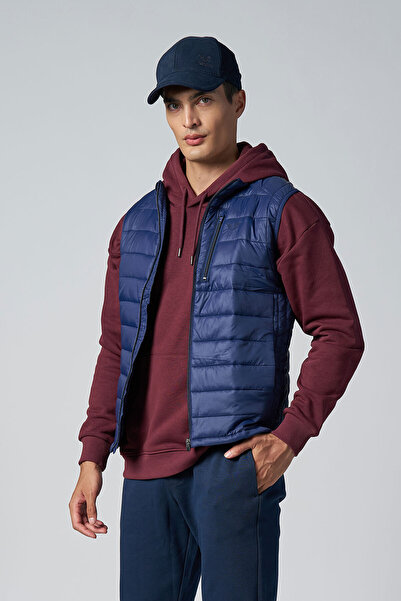 bilcee Vestă unisex albastru marin cu mâneci zero și buzunar cu fermoar 1268