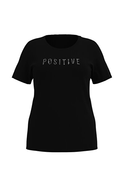 bilcee Дамска черна тениска с щампа, големи размери, 4068