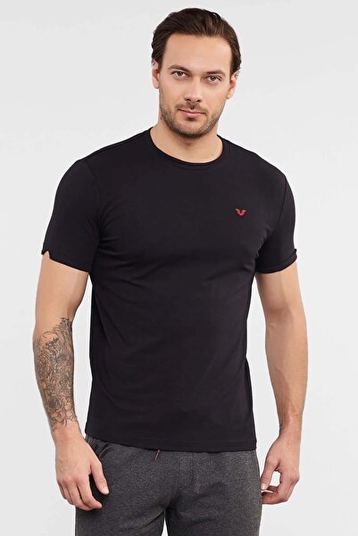 bilcee تي شيرت رجالي من القطن الأسود برقبة دائرية للرياضة والاستخدام اليومي 2374