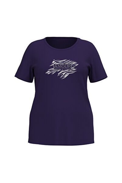 bilcee Ženska tamnoplava majica veće veličine sa kamenčićima Štampano 4067