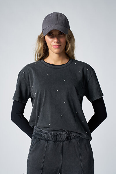 bilcee Women's Anthracite Washed Stone Oversize T-Shirt 3912