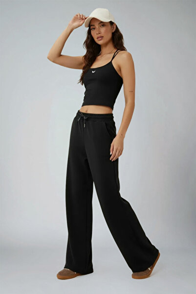bilcee Women's Black Wide Leg Modal Sweatpants 4804