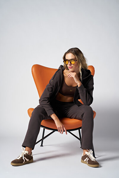 bilcee Women's Brown Fashion Soft Textured Brushed Hooded Sweatshirt Set 4037