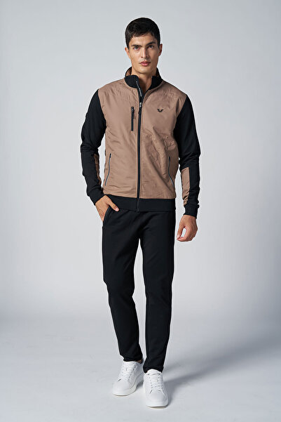 bilcee Men's Brown Stand Collar Woven Knitted Tracksuit 1572