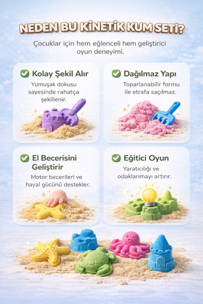 Kinetic Sand 5 KG Kinetik Kum 5 Renk ve 8 Adet Kum Kalıbı - Eğitici ve Öğretici Oyun Kumu Seti