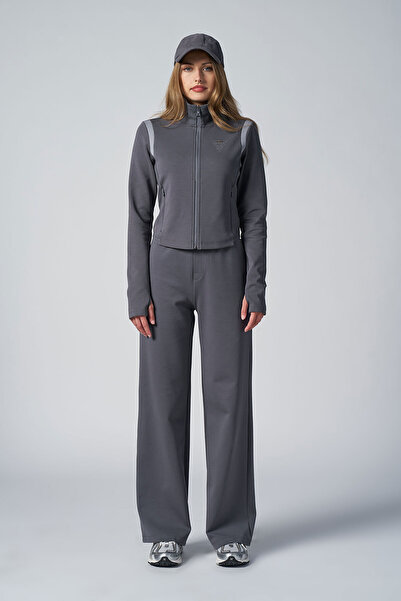 bilcee Women's Gray Crop Jacket and Palazzo Pants Tracksuit Set 4560